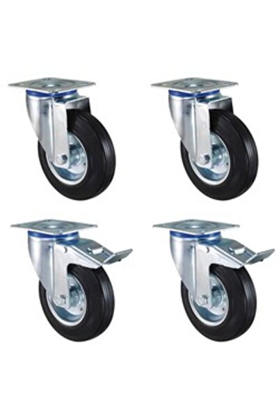 Kama Kauçuk Dolgu Lastik Sanayi Tekeri 2 adet Döner 2 adet Frenli Tekerlek - 80 mm Çap