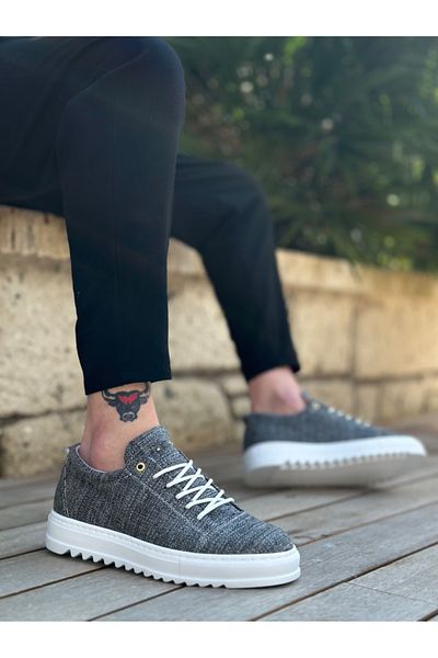 BOA BA0152 Lace-up High Sole Gray Melted Linen Men's Shoes