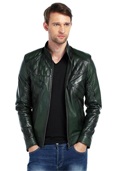 db deriburada original Erkek İşlemeli Hakiki Deri Mont