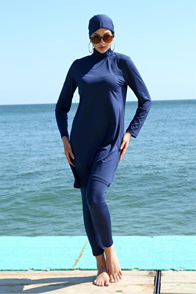 Zühre Fashion Line Long Sleeve Lycra Navy Blue Hijab Swimsuit 31055
