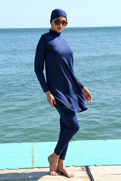 Zühre Fashion Line Long Sleeve Lycra Navy Blue Hijab Swimsuit 31055
