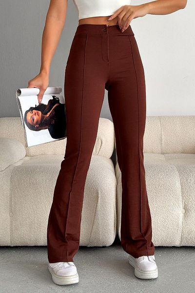 Deafox Brown Imported Crepe Full Lycra Striped Trousers