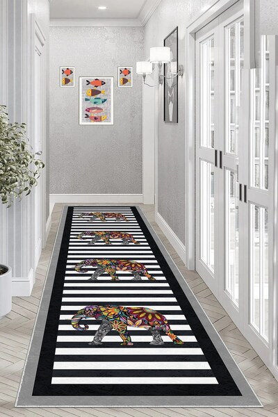 Pelangi Fil Desenli Etnik Dijital Baskı Yıkanabilir Modern Salon Filli Halı v...