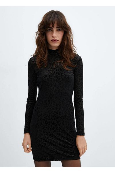 MANGO Woman Animal Pattern Velvet Dress