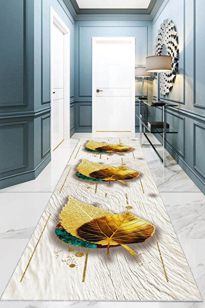 on the clouds Gold Yaprak Desenli Dijital Baskı Yıkanabilir Kaymaz Taban Mode...