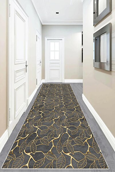 on the clouds Gold Yaprak Desenli Dijital Baskı Yıkanabilir Kaymaz Taban Klas...