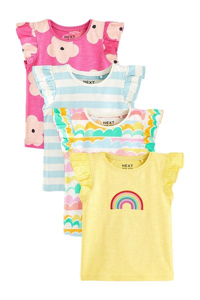 Next Baby 100% Cotton Yellow Rainbow Patterned Short Sleeve 4-Piece Body Thsirt
