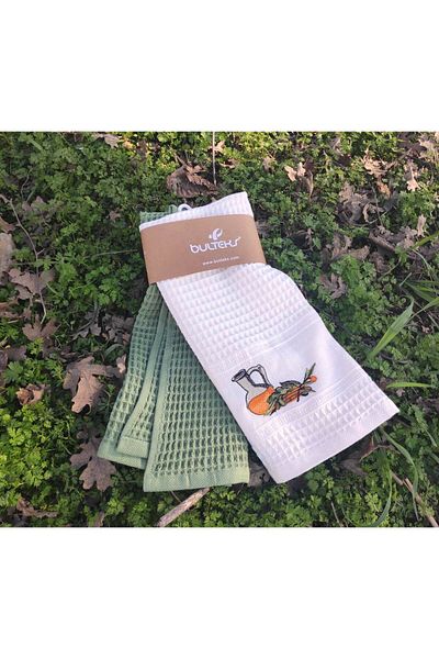 BULTEKS 45x65 100% bumbac alb uleios de măsline pachet de 2 prosoape de bucătărie