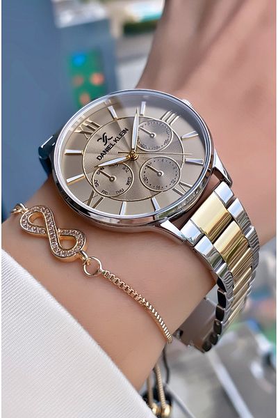 Daniel Klein Brand Yellow Silver Color Women's Wristwatch - Bracelet