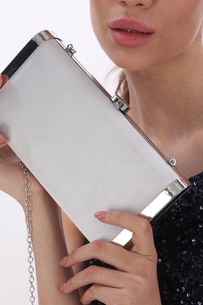 womenacs Ασημί χρώμα σατέν ύφασμα με μεταλλική θήκη Γυναικείο βραδινό φόρεμα Clutch Portfolio Wedding Engagement Henna Evening Bag