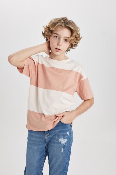 DeFacto Boys Striped Oversize T-Shirt - Crew Neck, Short Sleeve B8891A824Sm