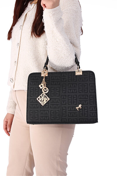 Miami Polo MİAMİ POLO 1188 ARDIÇ حقيبة يد نسائية كروس 3 عيون مطبوعة باللون الأسود والأسود