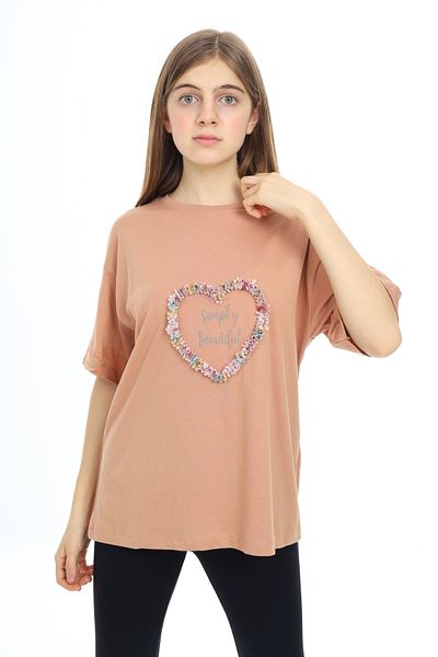 ANGELOS GIRLS Тениска с мотив на сърце за момичета 9-14 години LX036