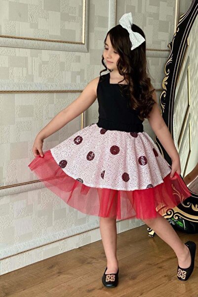 Riccotarz Girl's Polka Dot and Sequin Detailed Tulle White Skirt Set