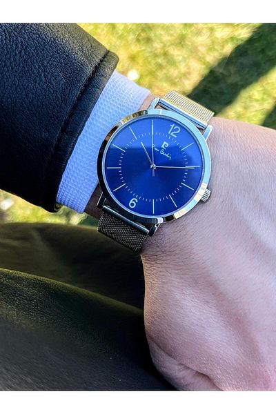Pierre Cardin ساعة يد رجالية مقاومة للماء بطول 30 مترًا بسلك شبكي من الفولاذ EPC80011F104