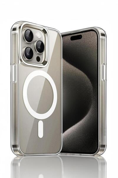 mooodcase iPhone 15 Pro Uyumlu Magsafe Wireless Kablosuz Şarj Destekli Darbe Emici Şeffaf Kılıf