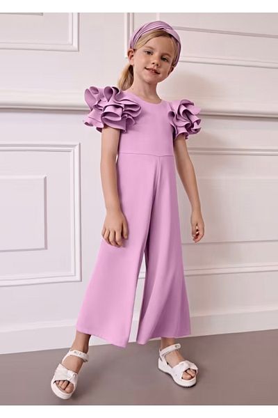 Abel & Lula female child soft fluid crepe fabric back low-cut stylish jumpsuit
