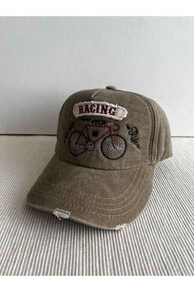 CosmoOutlet Racing Bicycle Embroidered Washed Vintage Model Adjustable Back Unisex Brown Hat