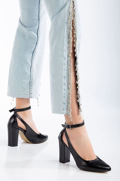 Mc vay Shoes Pantofi de damă cu toc Lillian din piele strălucitoare neagră