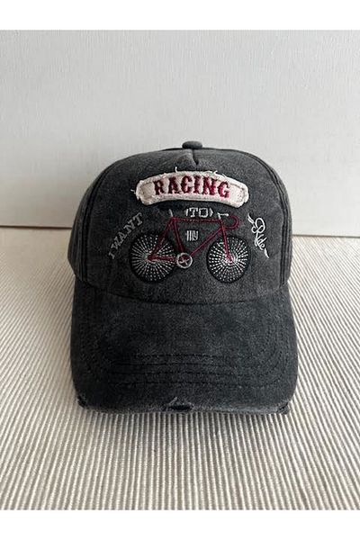 CosmoOutlet Racing Bicycle Embroidered Washed Vintage Model Adjustable Back Unisex Black Hat