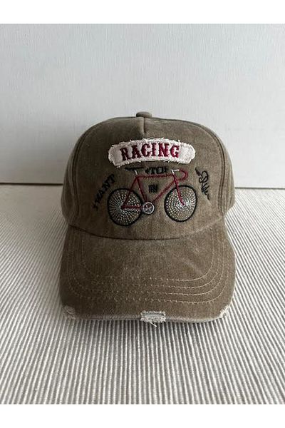 CosmoOutlet Racing Bicycle Embroidered Washed Vintage Model Adjustable Back Unisex Brown Hat