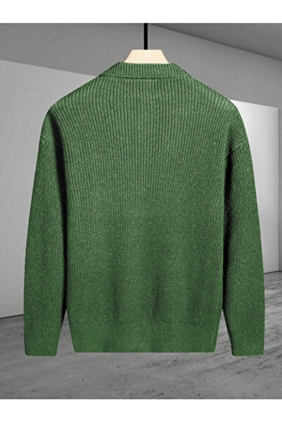 COOL TARZ Men's Khaki Button Detailed Shirt Collar Regular Fit Knitwear Cardigan