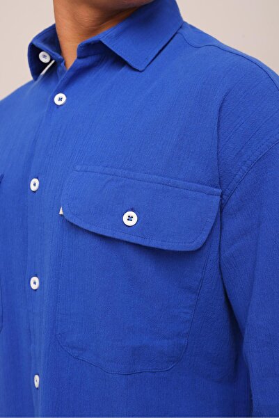 ASWEL 2024 NEW SEASON OVERSIZE DOUBLE POCKET LINEN SHIRT OGMÇC102