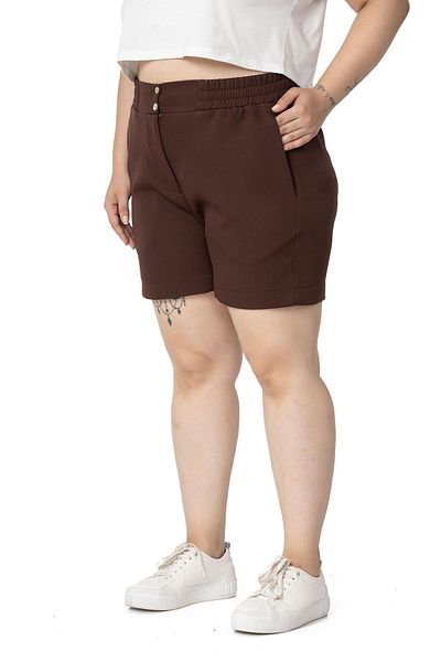 DISENTIS MODEST Plus Size Brown Shorts with Elastic Waist and Back Pockets