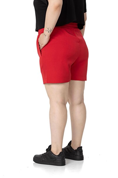 DISENTIS MODEST Large Size Red Shorts with Elastic Waist and Back Pockets