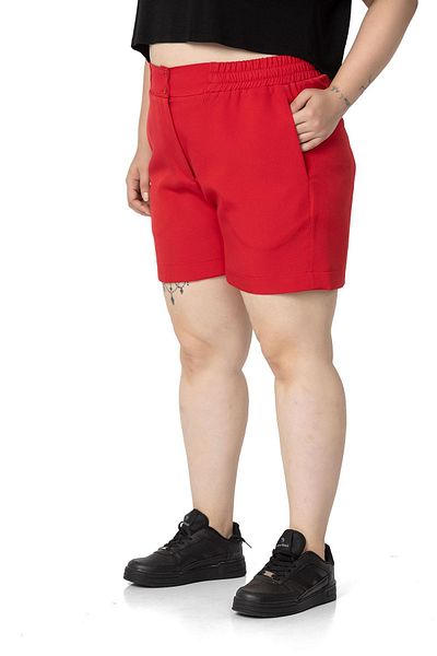 DISENTIS MODEST Large Size Red Shorts with Elastic Waist and Back Pockets