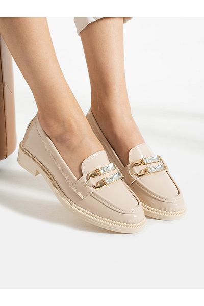 Alemdar Shoes İVAN Дамски мокасини с лачена кожа и камък в кремав цвят