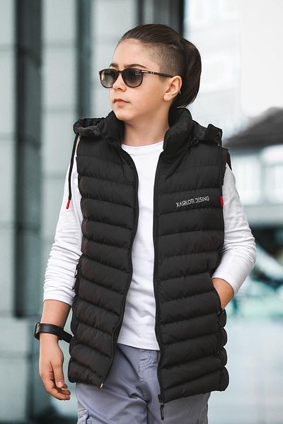 Pina Kids Boy's Hooded Black Puffer Vest YLK.2021