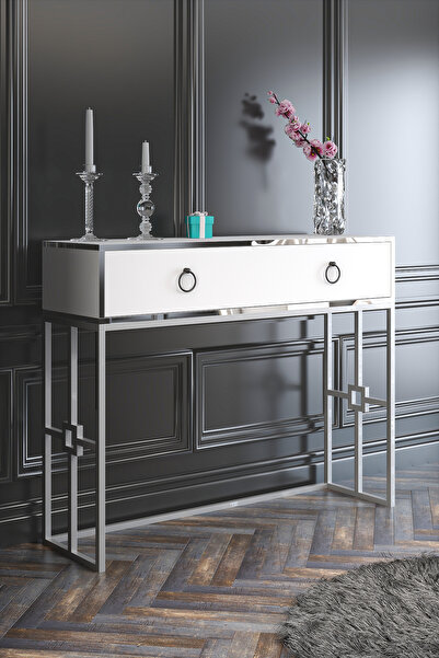 Givayo Mobilya Cassandra Dresuar Beyaz Gümüş Bant Gümüş Demir Ayak