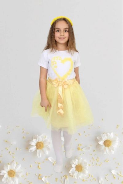 NOBLE STORE 23 April Outfit - Short Sleeve Patterned Girl's Tutu and T-Shirt Set Nbl2434