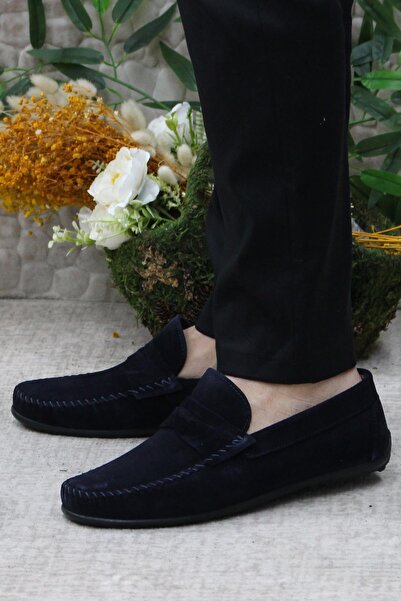 Mehmet Mete 31020 Тъмносини велурени мъжки мокасини от естествена кожа