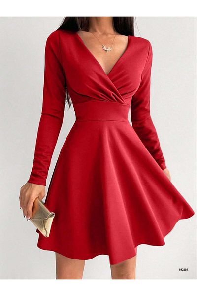 MODAKOKOSH Double Breasted Collar Long Sleeve Mini Evening Dress