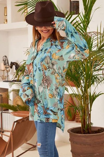 ESSFASIHON Cămașă cu modele multi tropicale