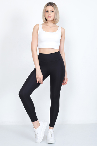 MAXFIT سروال رياضي أسود عالي الخصر بطول الكاحل من القماش الناعم
