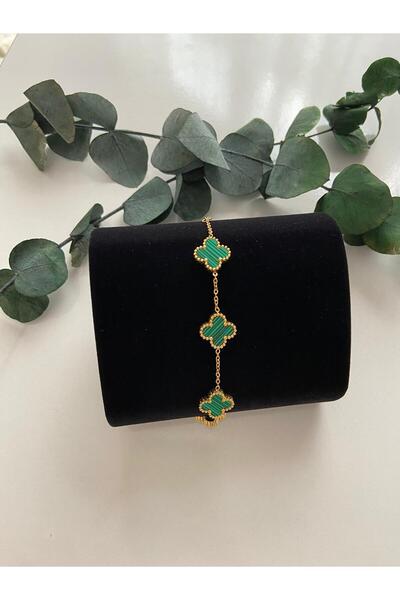 Parlanın Dünyası yeşil taşlı çelik bileklik (yonca model)