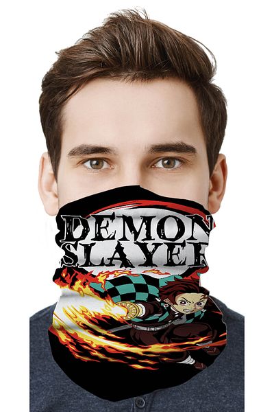 FG KONNİCHİWA Demon Slayer Anime Manga Motor Cycling Face Mask Outdoor Buff Neck Collar Bandana Balaklava