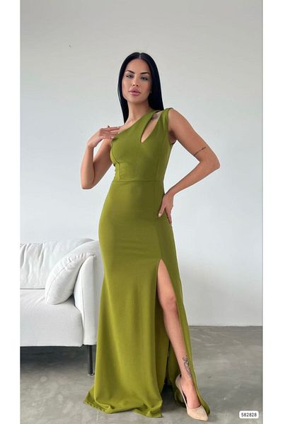 Masspera One Shoulder Design Slit Maxi Length Evening Dress