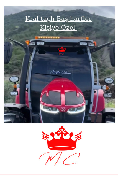 EYBA STİCKER Taçlı isim baş harfleri 25x25 özel yazı traktör Erkunt sticker c...