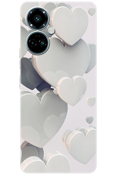 Camon Tecno 19 PRO (CI8n) Uyumlu Kılıf Desen Baskılı Silikon Beyaz Kalpler ST...