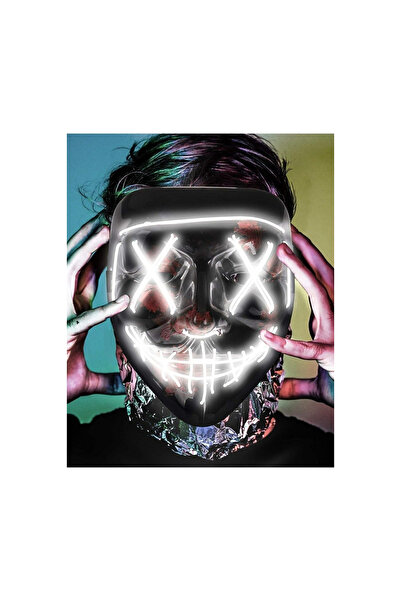 Ozmik V-for figürlü Led Işıklı Neon Maske 3 Modlu Parti Eğlence Maskesi