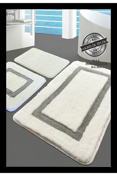 England London Polo Club Hayal Set of 3 PL380 100% Handmade Acrylic Yarn Machine Washable Bath Mat Rug Toilet Seat Set