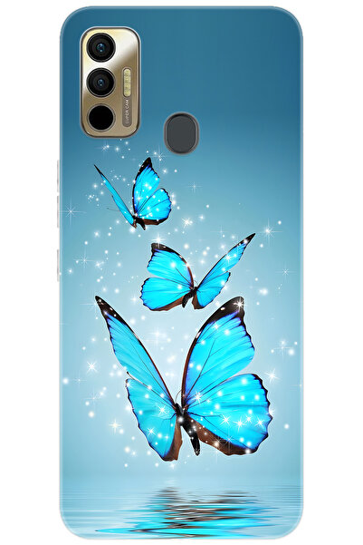 TECNO Spark 7T (KF6p) Uyumlu Kılıf Desen Baskılı Silikon Mavi Kelebek STK:710...