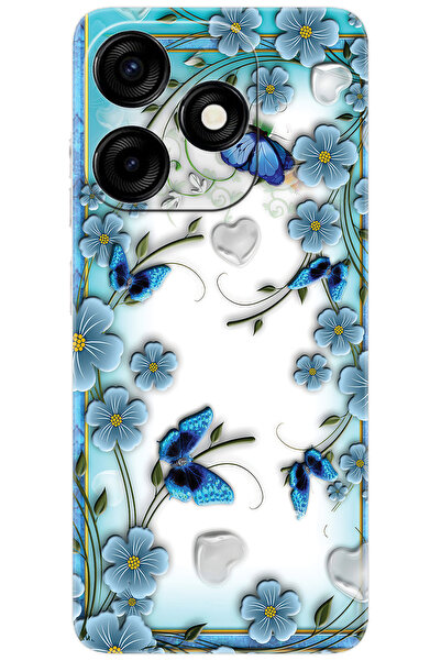 TECNO Spark 10C (KI5k) Uyumlu Kılıf Desen Baskılı Silikon Çiçek ve Kelebekler...