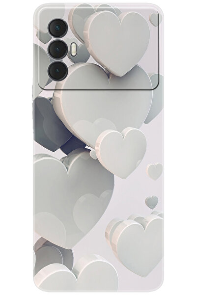 TECNO Spark 8 PRO (KG8) Uyumlu Kılıf Desen Baskılı Silikon Beyaz Kalpler STK:...