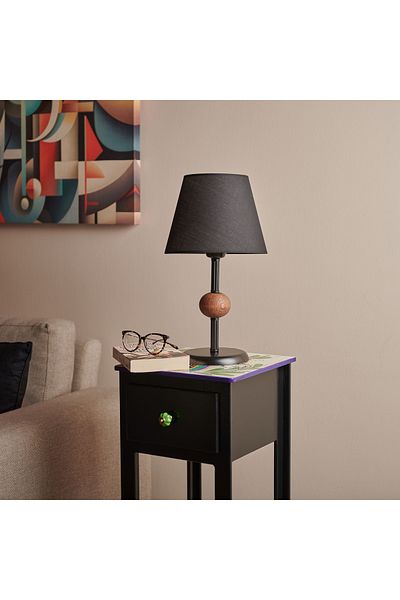 Safir Light Black Metal Lampshade - Wooden Detail - 43X25X25 cm