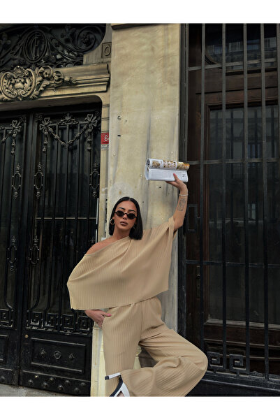 OUZ Fashion Kadın Pamela Kumaş Kayık Yaka Alt Üt Takım